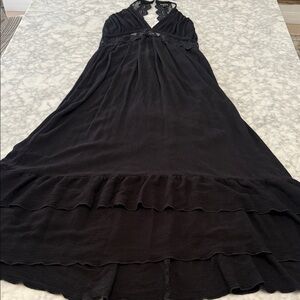 Black Lace-Detail Maxi Dress with Tiered Hem